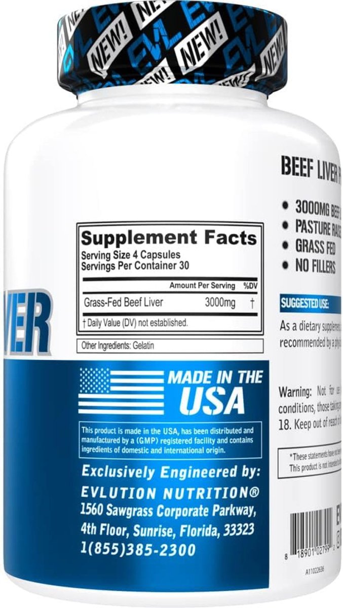 Grass Fed Beef Liver Capsules - Pasture Raised Desiccated 3000Mg (30 Servings) - Suppviv