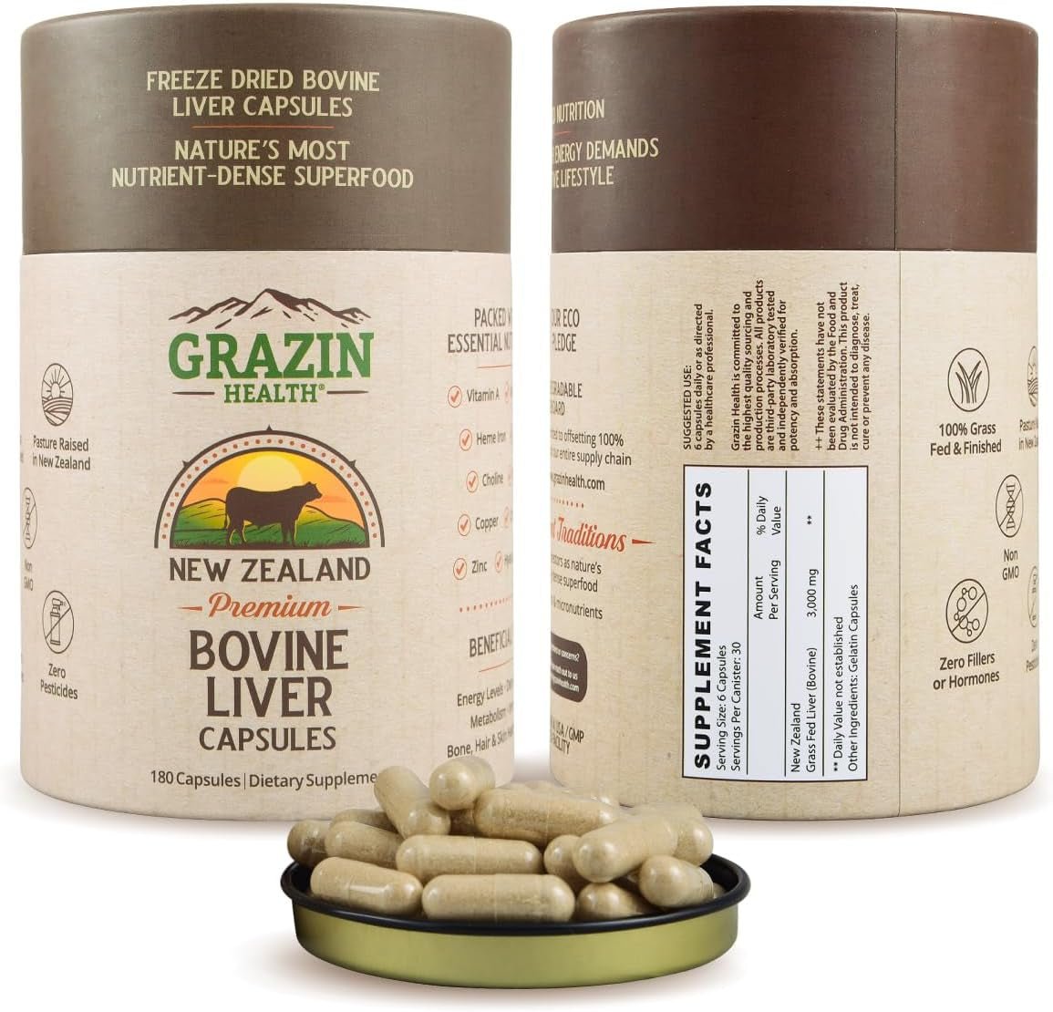 Grass Fed Beef Liver from New Zealand - Freeze Dried 3000Mg (30 Servings) - Suppviv