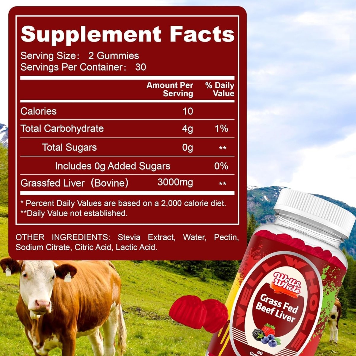 Grass Fed Beef Liver Gummies, Non GMO, Gluten Free, 60 Counts - Suppviv