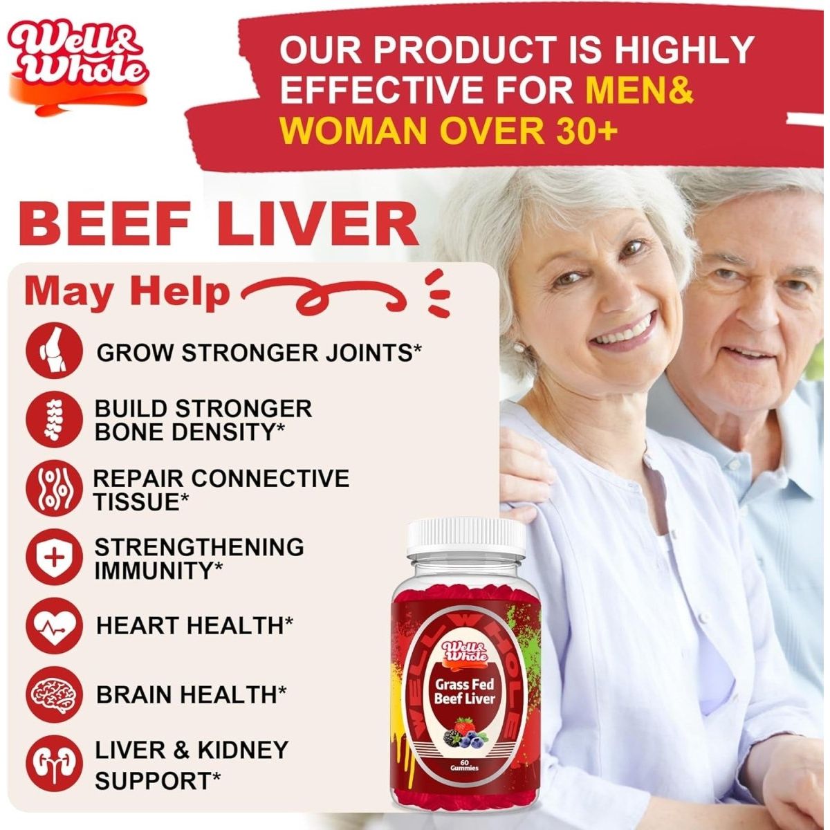 Grass Fed Beef Liver Gummies, Non GMO, Gluten Free, 60 Counts - Suppviv