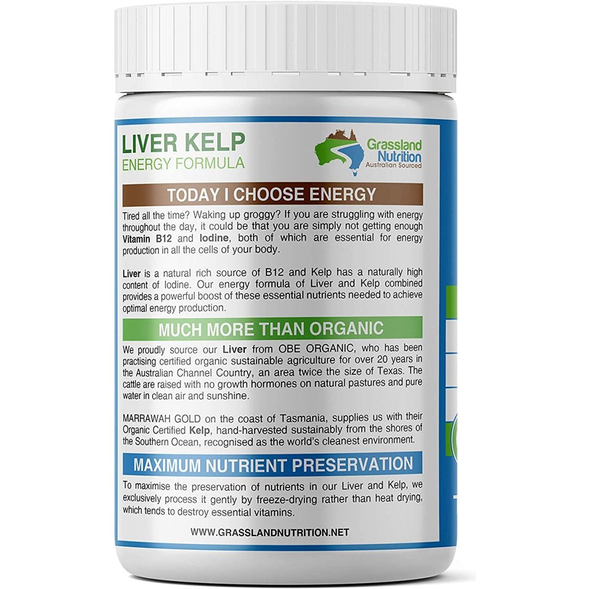 Grass Fed Beef Liver with Wild Harvested Kelp 100% Organically/Halal (180 Capsules) - Suppviv