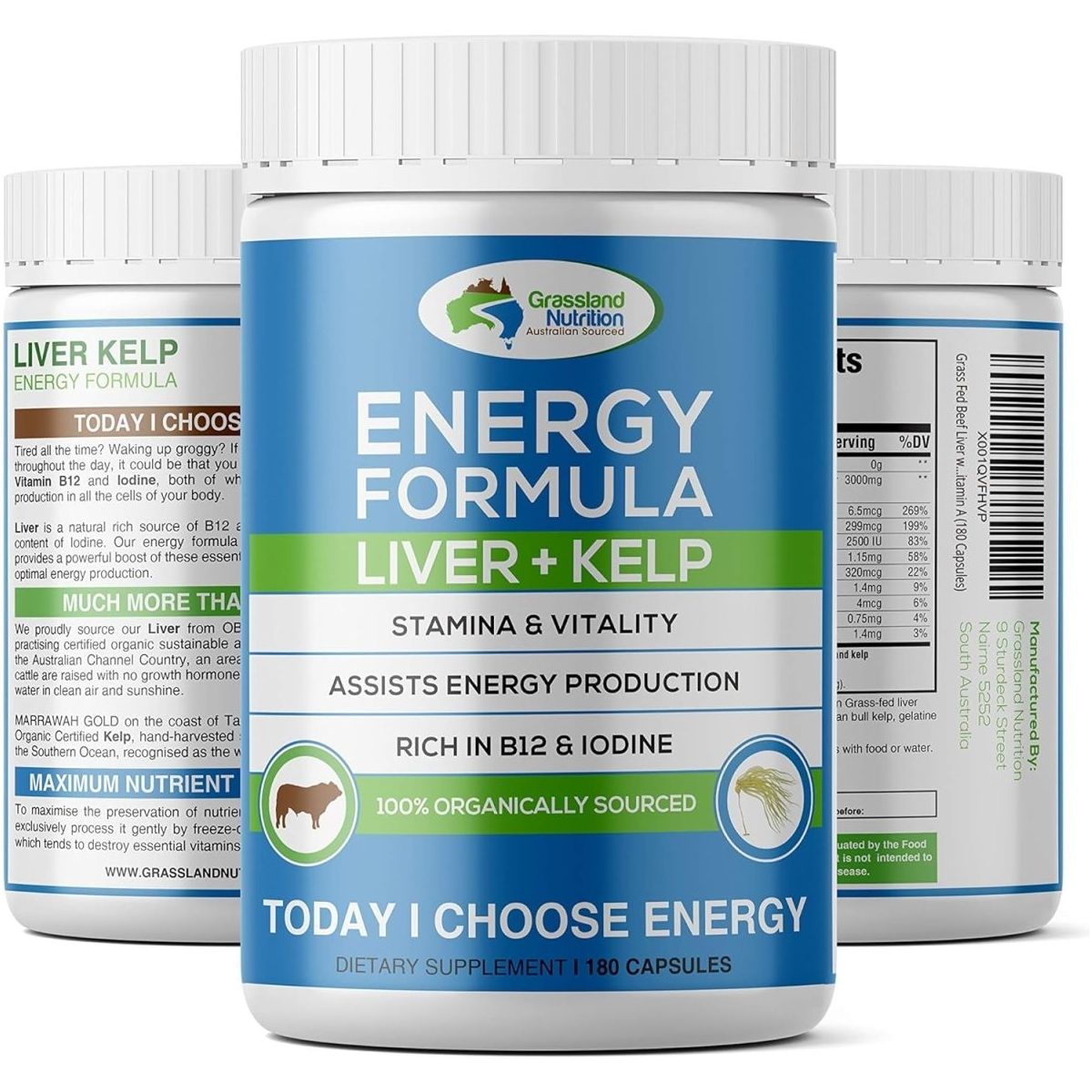 Grass Fed Beef Liver with Wild Harvested Kelp 100% Organically/Halal (180 Capsules) - Suppviv