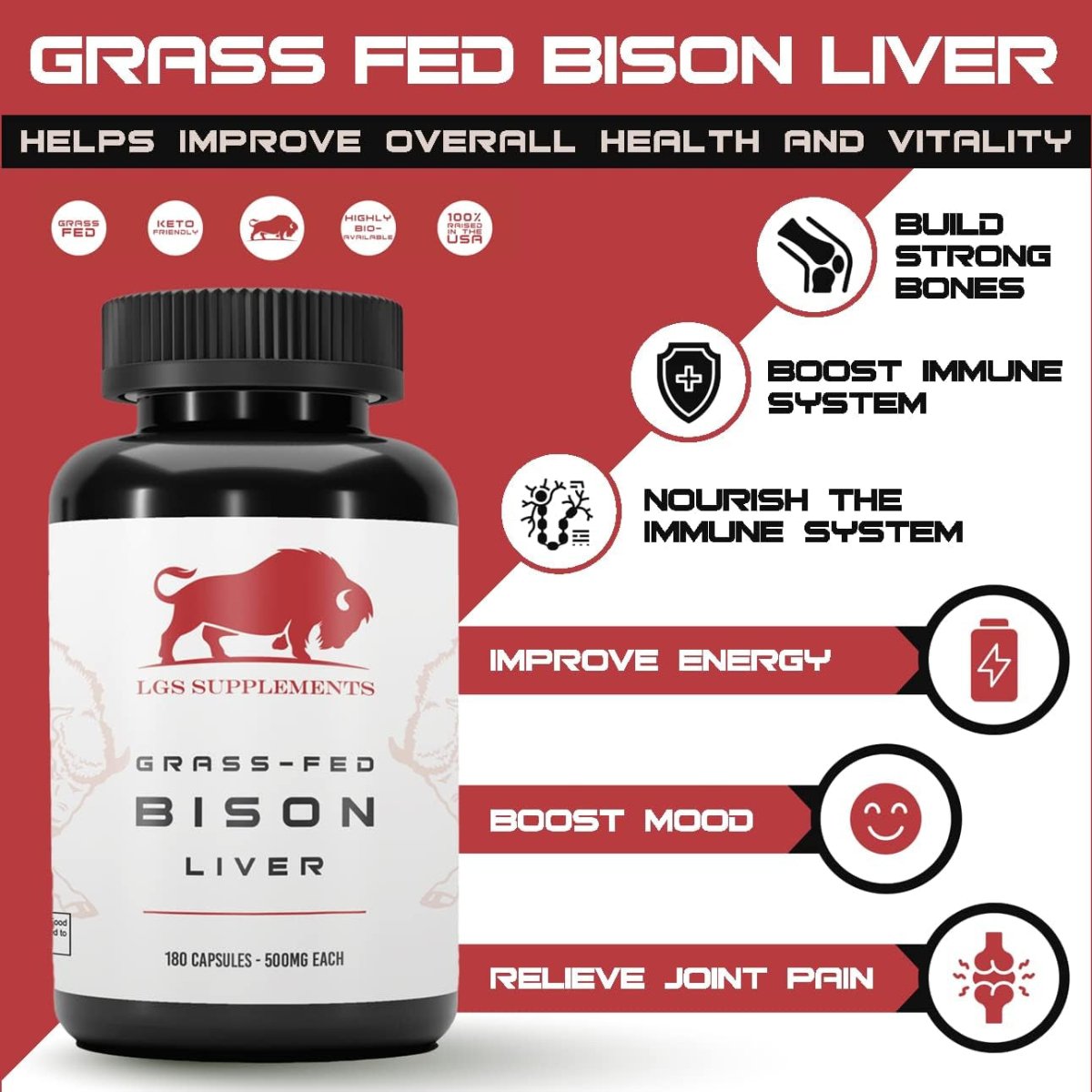 Grass Fed Bison Liver Capsules - Liver Health Supplement, 3000Mg - Suppviv