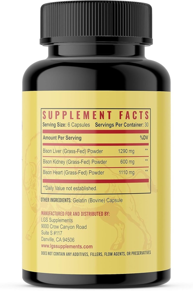 Grass Fed Bison Organ Supplement, Supports Whole Body Wellness (180 Capsules) - Suppviv