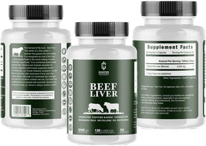 Grass Fed Desiccated Beef Liver Capsules | 120 Count | 3,000 Mg per Serving | 30 Servings - Suppviv