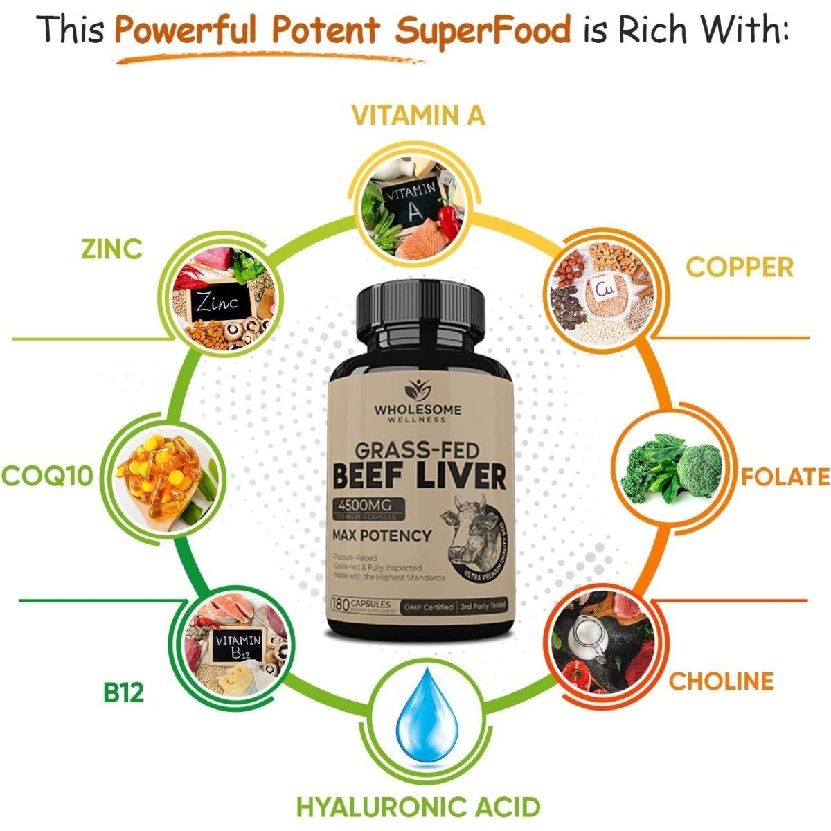 Grass Fed Desiccated Beef Liver Capsules 180 Pills 750Mg - Suppviv