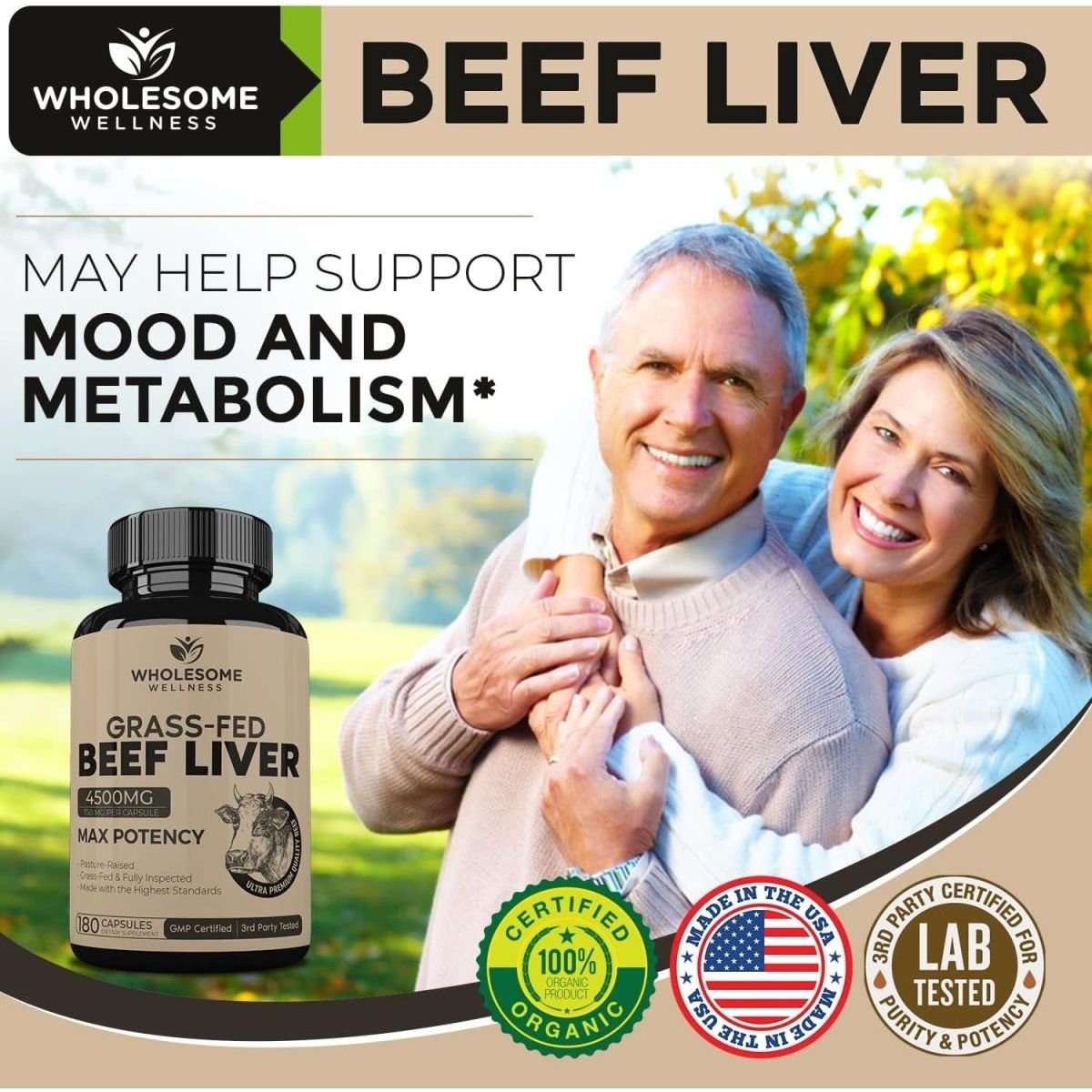 Grass Fed Desiccated Beef Liver Capsules 180 Pills 750Mg - Suppviv