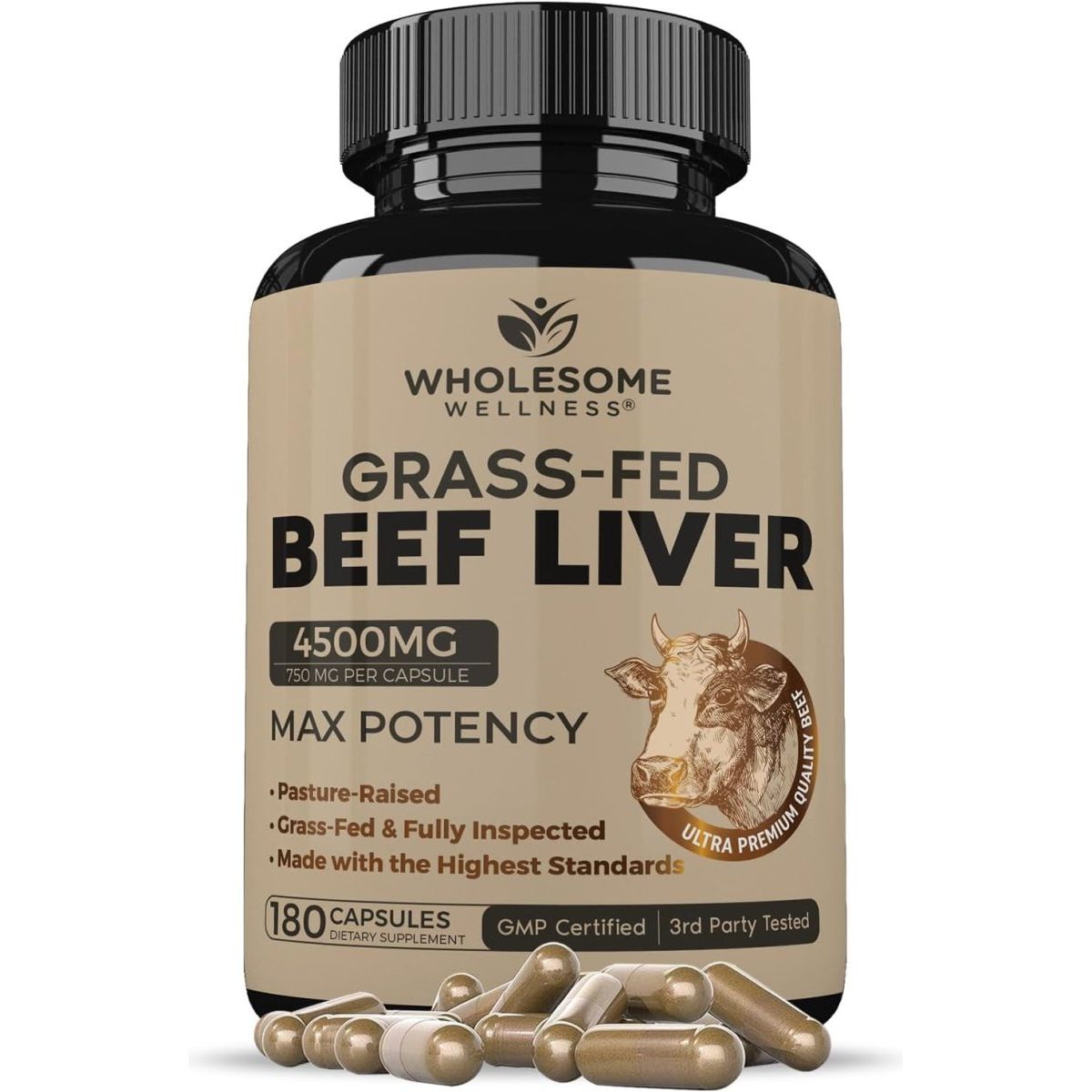 Grass Fed Desiccated Beef Liver Capsules 180 Pills 750Mg - Suppviv
