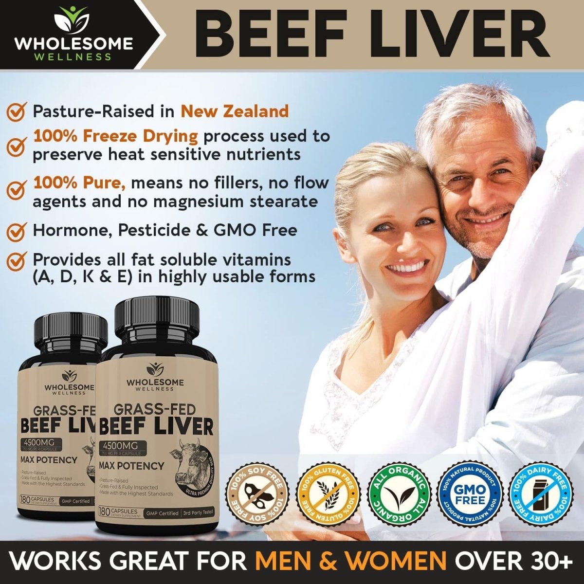 Grass Fed Desiccated Beef Liver Capsules 180 Pills 750Mg - Suppviv