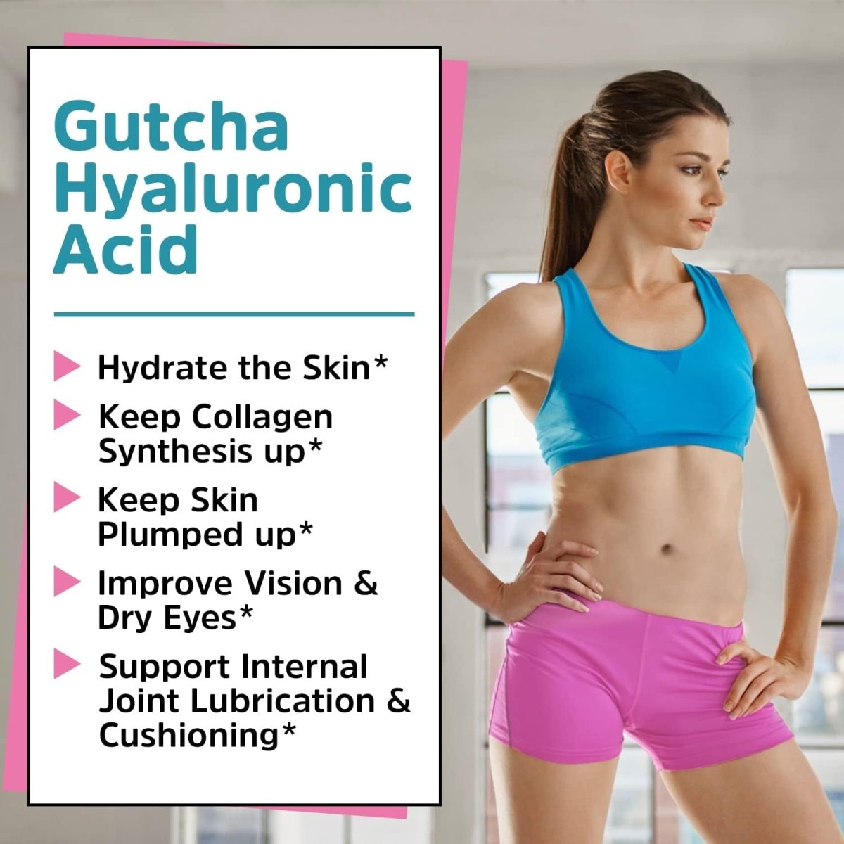 Gutcha Hyaluronic Acid, Ultra Strength with Vitamin C, Low Molecular Weight, Anti - Aging Formula 120 Caps - Suppviv