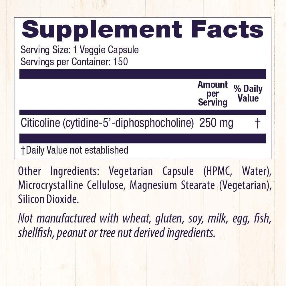 Healthy Origins Cognizin (Citicoline), 250 Mg - Brain Supplement for Memory with Citicoline CDP Choline - 150 Veggie Capsules - Suppviv