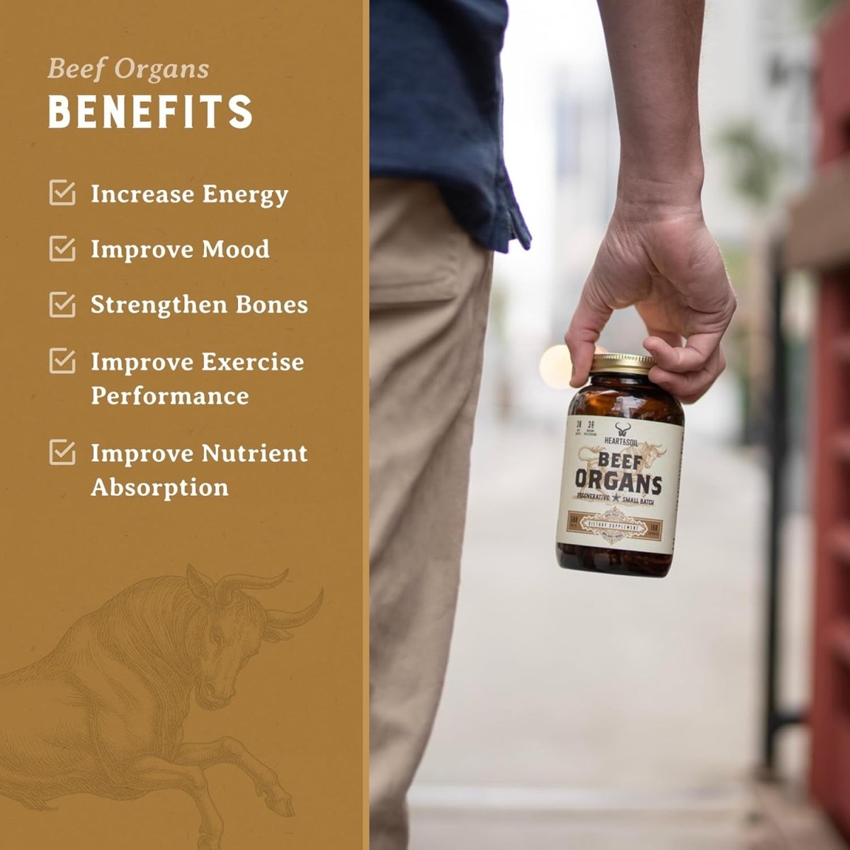 HEART & SOIL Beef Organs Complex — Grass Fed Liver,Heart,Kidney,Pancreas,and Spleen (180 Capsules) - Suppviv