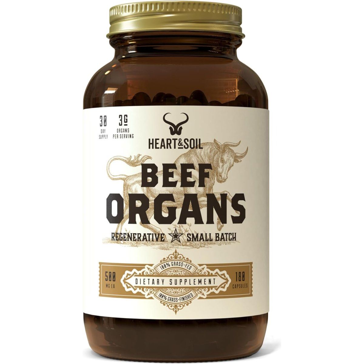 HEART & SOIL Beef Organs Complex — Grass Fed Liver,Heart,Kidney,Pancreas,and Spleen (180 Capsules) - Suppviv