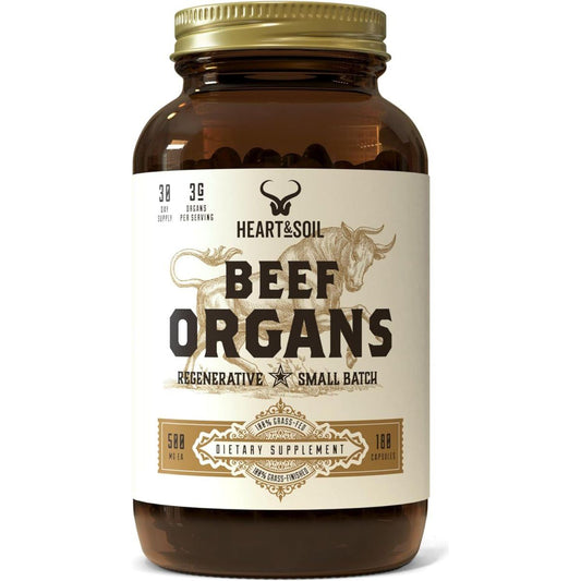 HEART & SOIL Beef Organs Complex — Grass Fed Liver,Heart,Kidney,Pancreas,and Spleen (180 Capsules) - Suppviv