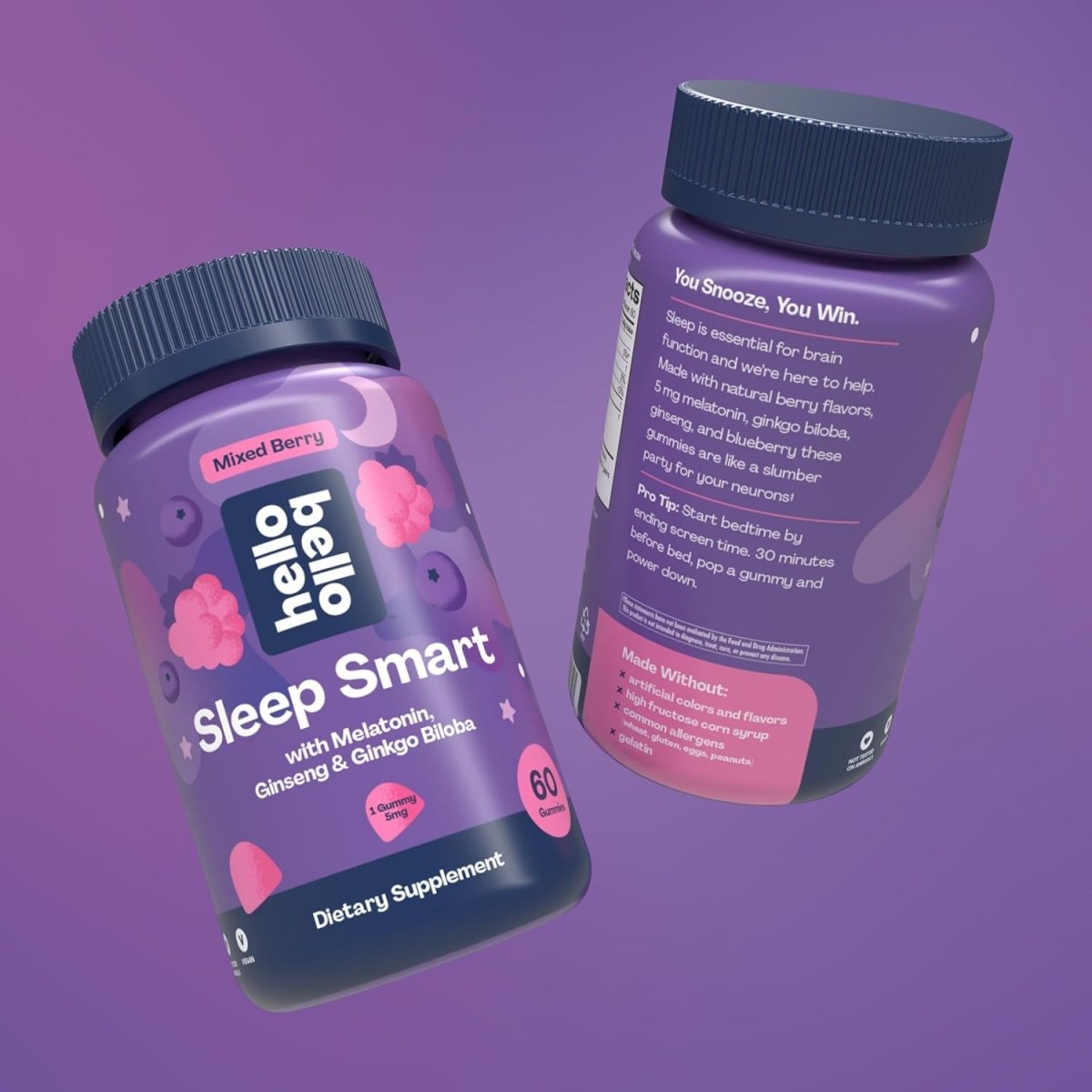 Hello Bello Adult Sleep Smart Vegan Gummies with 5Mg Melatonin – Mixed Berry - 60Ct - Suppviv