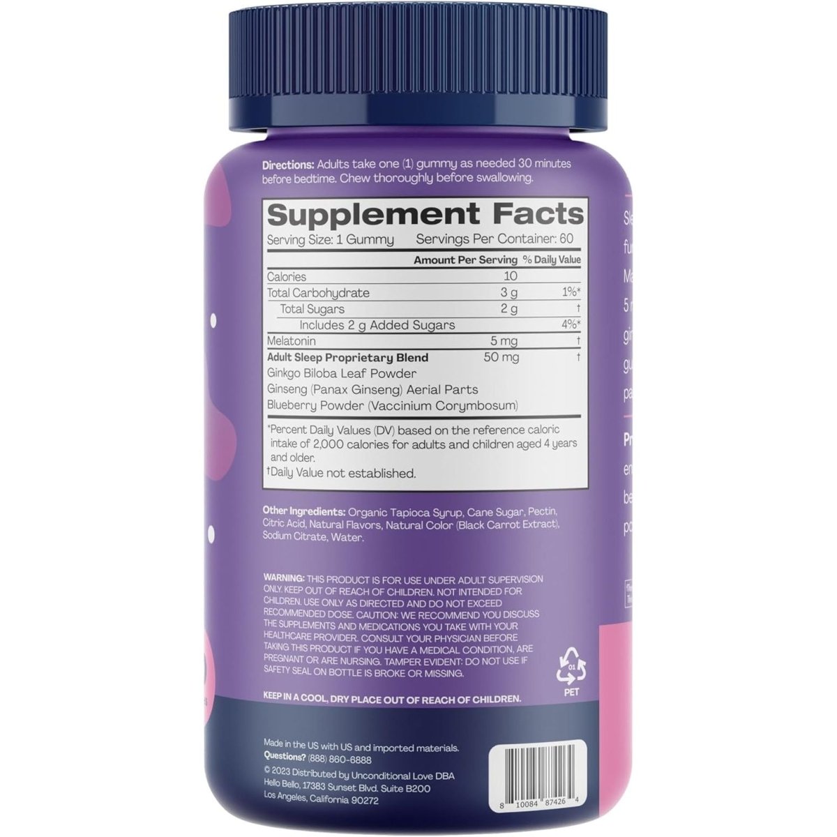 Hello Bello Adult Sleep Smart Vegan Gummies with 5Mg Melatonin – Mixed Berry - 60Ct - Suppviv