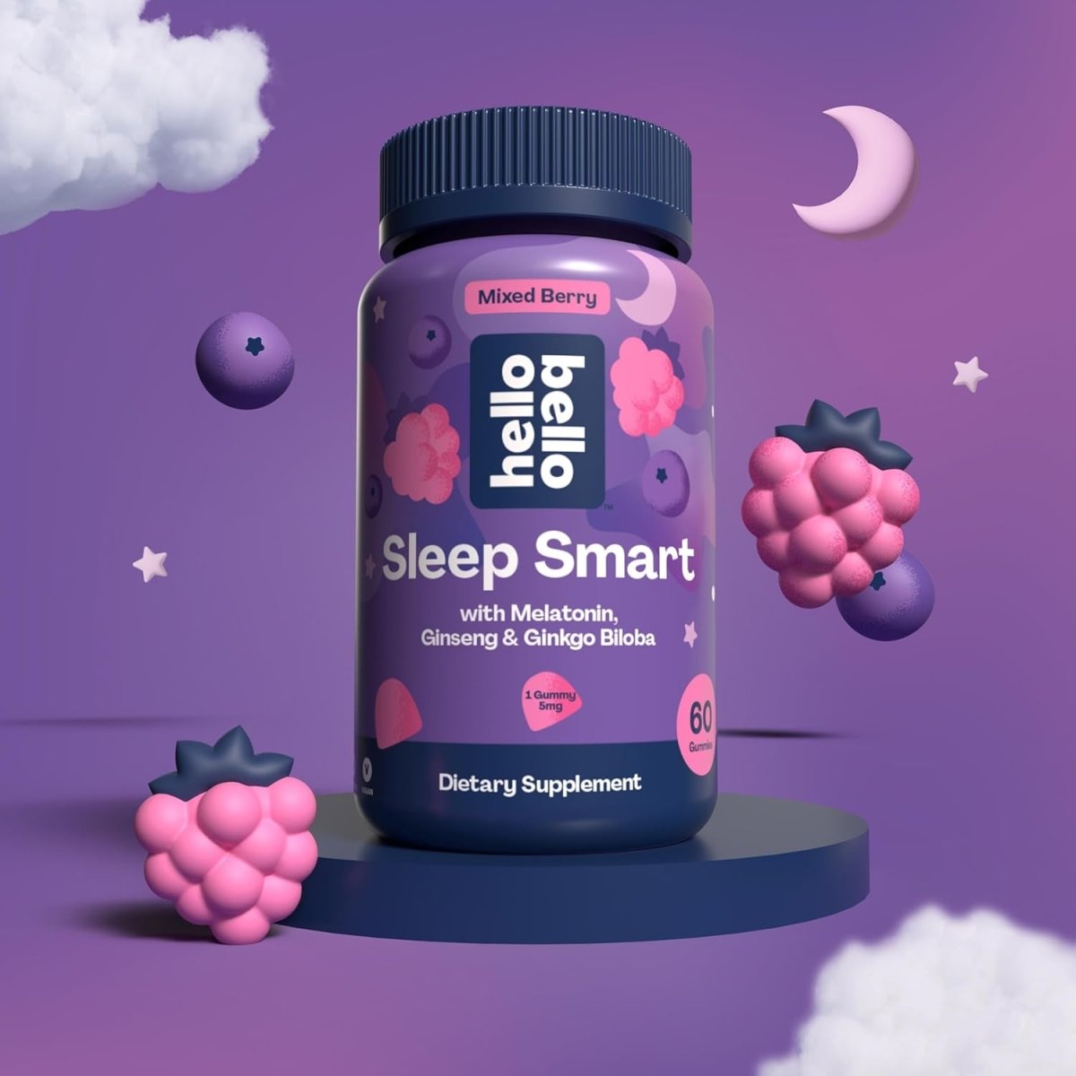 Hello Bello Adult Sleep Smart Vegan Gummies with 5Mg Melatonin – Mixed Berry - 60Ct - Suppviv