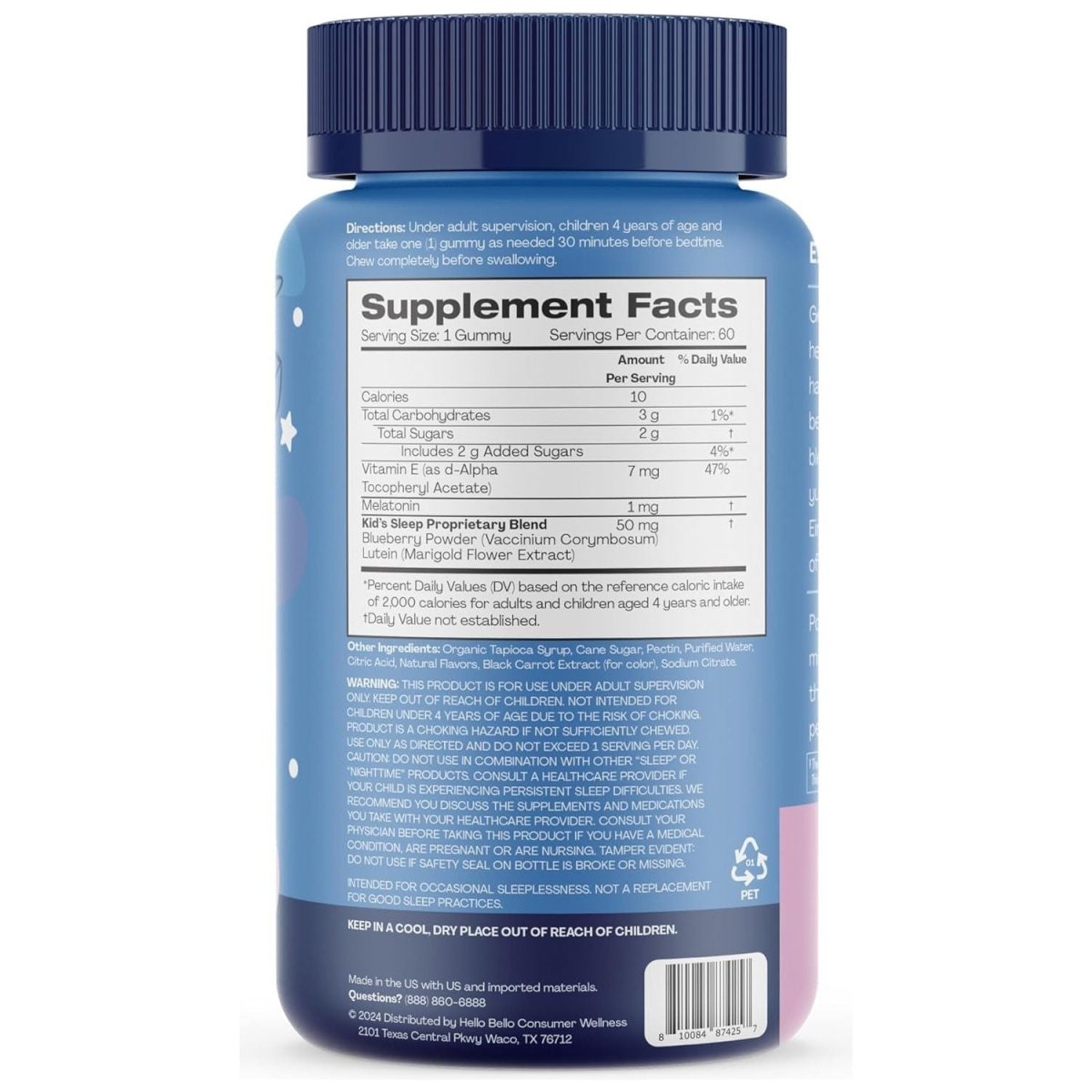 Hello Bello Kids’ Sleep Smart Vegan Gummies with 1Mg Melatonin - Very Berry - 60Ct - Suppviv