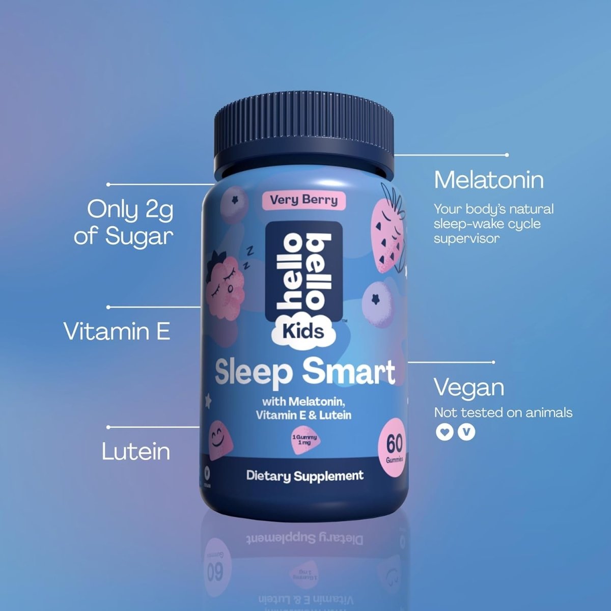 Hello Bello Kids’ Sleep Smart Vegan Gummies with 1Mg Melatonin - Very Berry - 60Ct - Suppviv