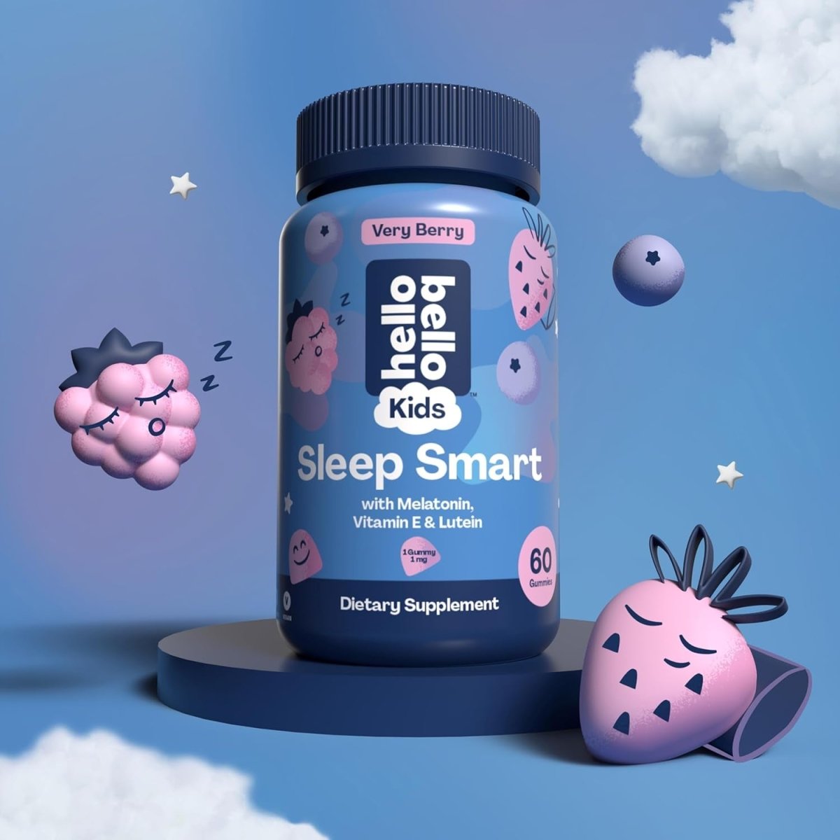 Hello Bello Kids’ Sleep Smart Vegan Gummies with 1Mg Melatonin - Very Berry - 60Ct - Suppviv