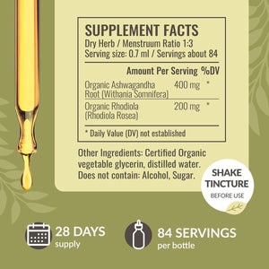 HERBAMAMA Adrenal Support Drops - Pure Ashwagandha and Rhodiola Rosea Adrenal Extracts for Vegan Energy Support - Suppviv