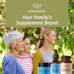 HERBAMAMA Adrenal Support Drops - Pure Ashwagandha and Rhodiola Rosea Adrenal Extracts for Vegan Energy Support - Suppviv