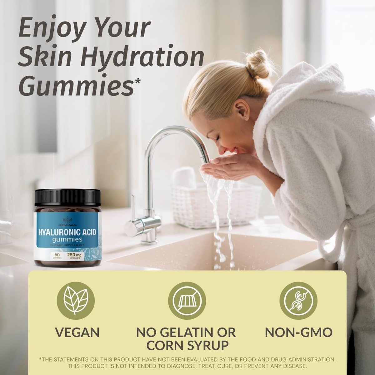 HERBAMAMA Hyaluronic Acid Gummies 250 Mg - for Skin and Joints 60 Mango - Flavored Chewables - Suppviv