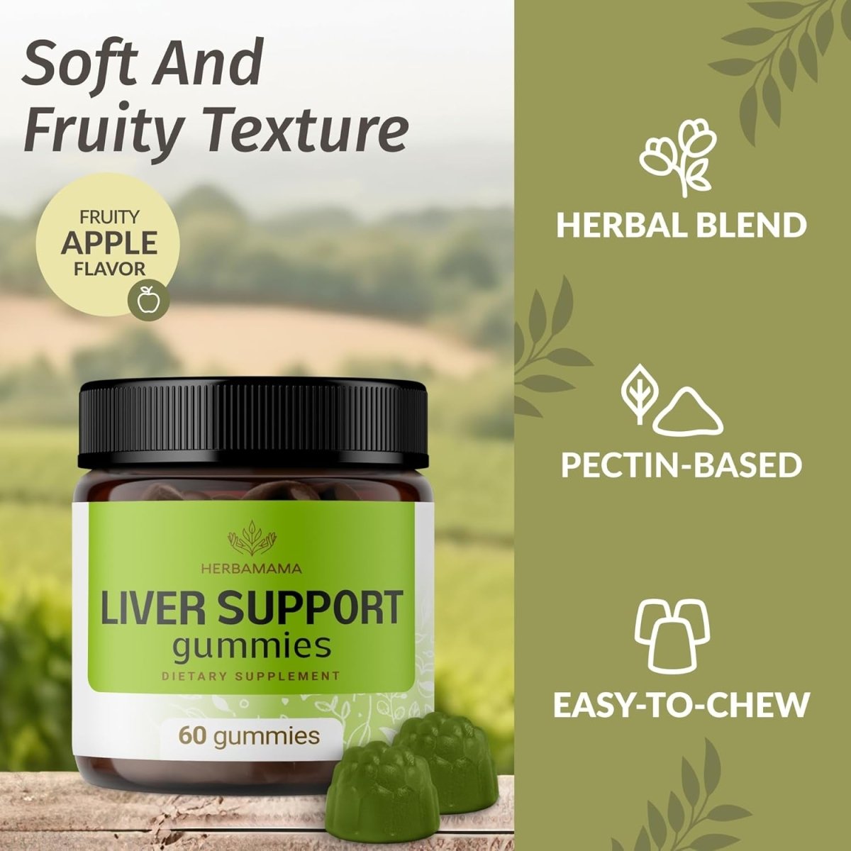 HERBAMAMA Liver Support Gummies - Herbal Complex for Liver Detox and Cleanse 60 Servings - Suppviv