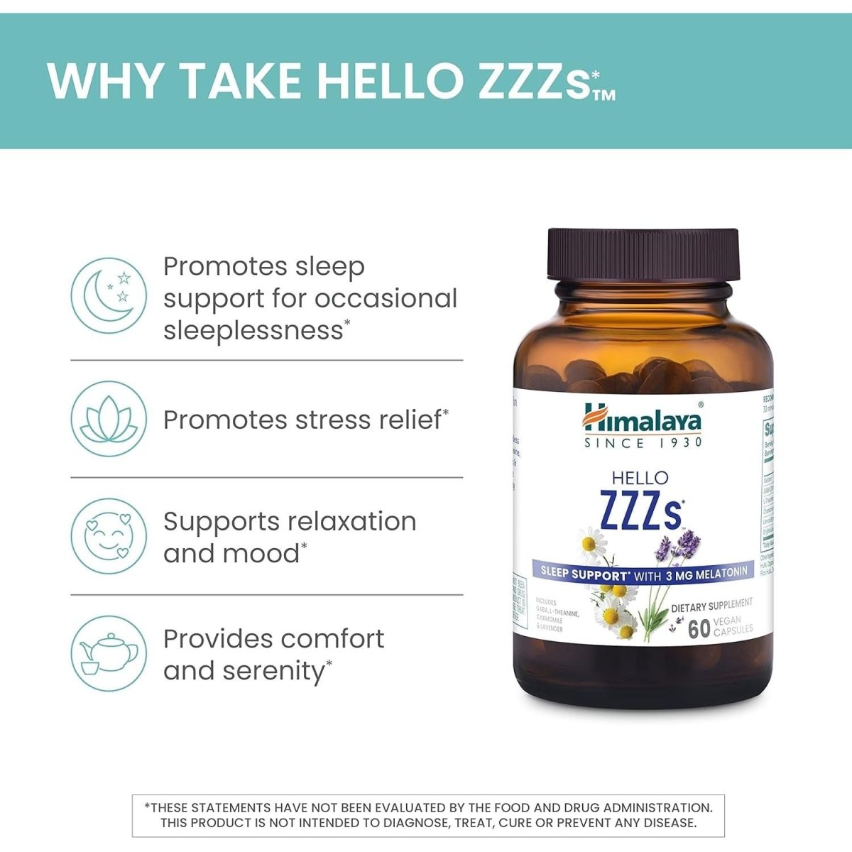 Himalaya Hello Zzzs with GABA, L - Theanine and Melatonin 3Mg 60 Capsules - Suppviv