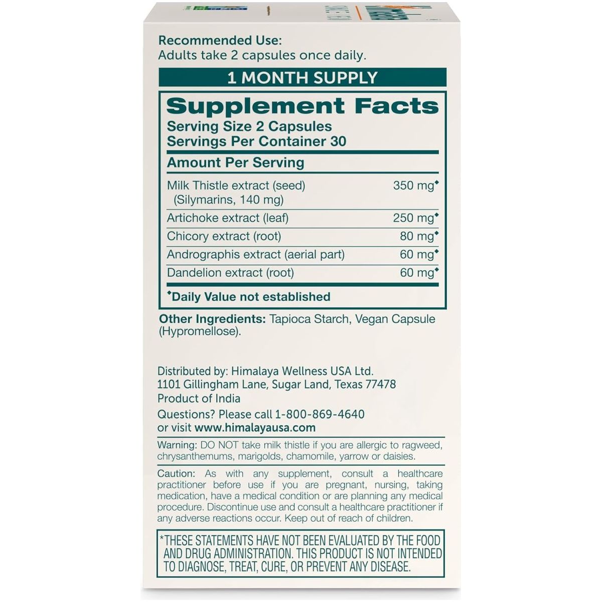 Himalaya Milk Thistle Liver Support Capsules, 60ct 350 Mg - Suppviv