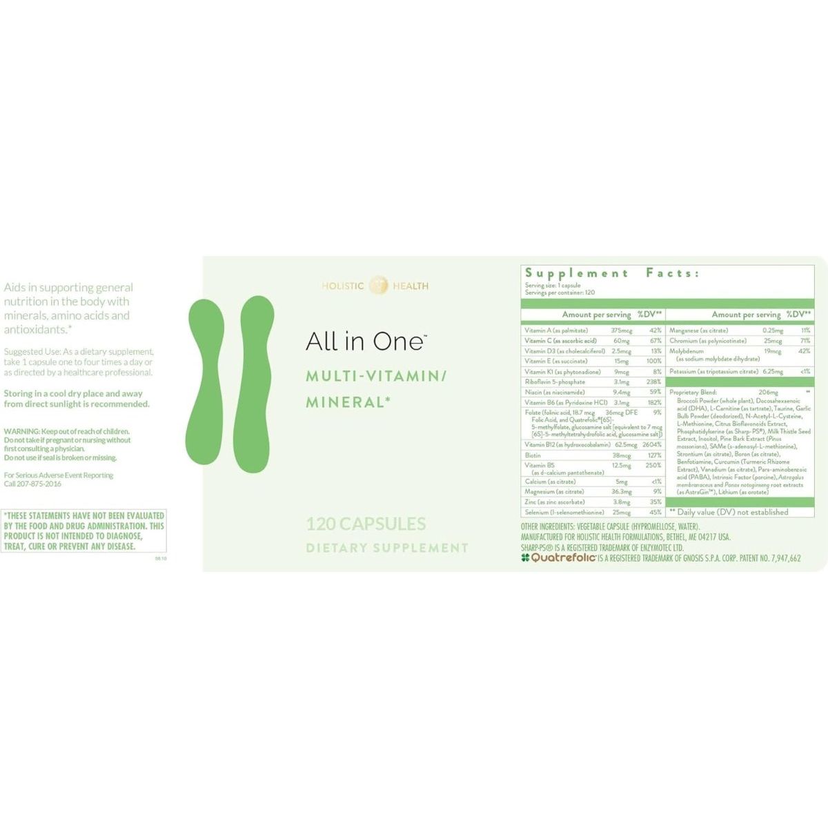 Holistic Health AIO Multi Vitamin & Mineral for Antioxidant Boost 120 Capsules - Suppviv