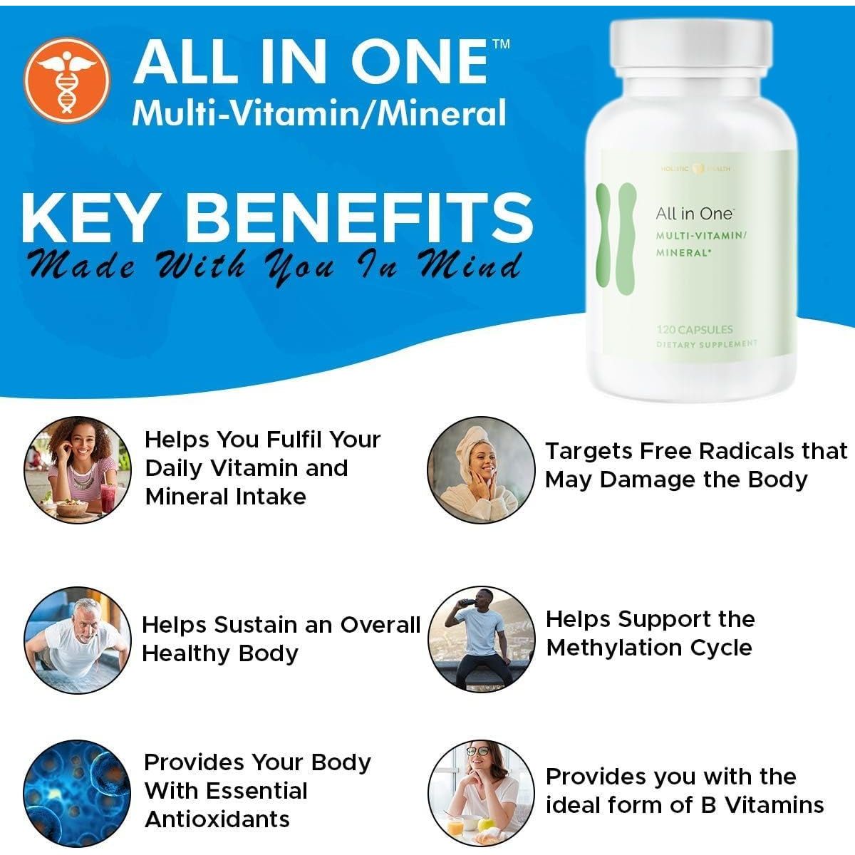 Holistic Health AIO Multi Vitamin & Mineral for Antioxidant Boost 120 Capsules - Suppviv