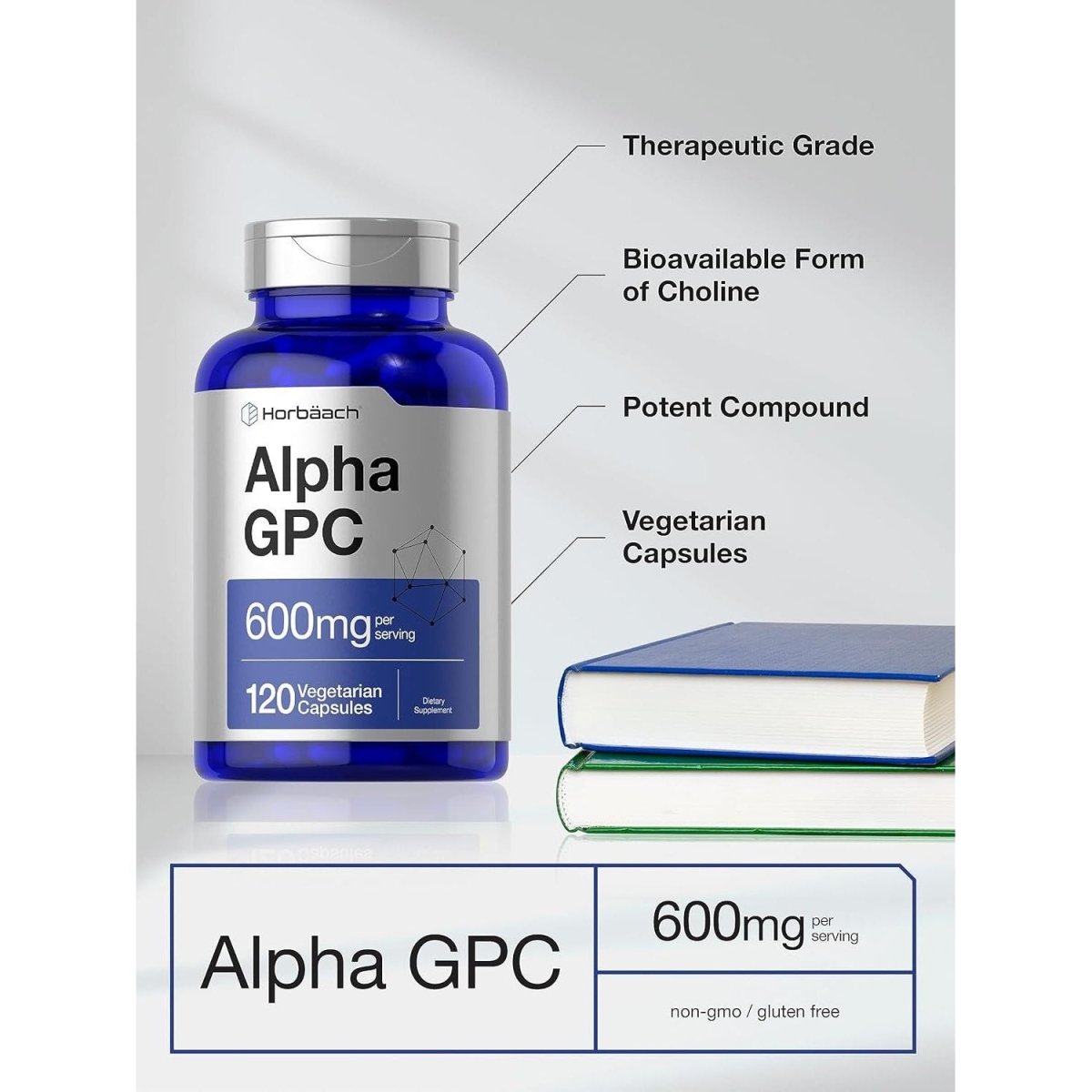 Horbäach Alpha GPC 600Mg | 120 Capsules | Choline Supplement | Supports Healthy Memory, Focus and Clarity - Suppviv