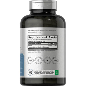 Horbaach Choline Bitartrate Supplement | 1000Mg | 250 Capsules | High Potency | - Suppviv