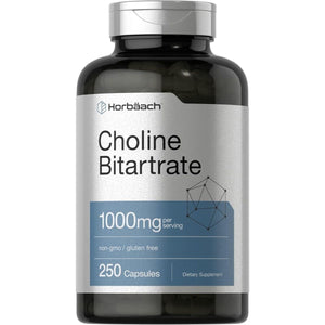 Horbaach Choline Bitartrate Supplement | 1000Mg | 250 Capsules | High Potency | - Suppviv