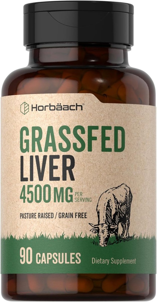 Horbäach Grass Fed Beef Liver Supplement 4500Mg 90 Capsules - Suppviv