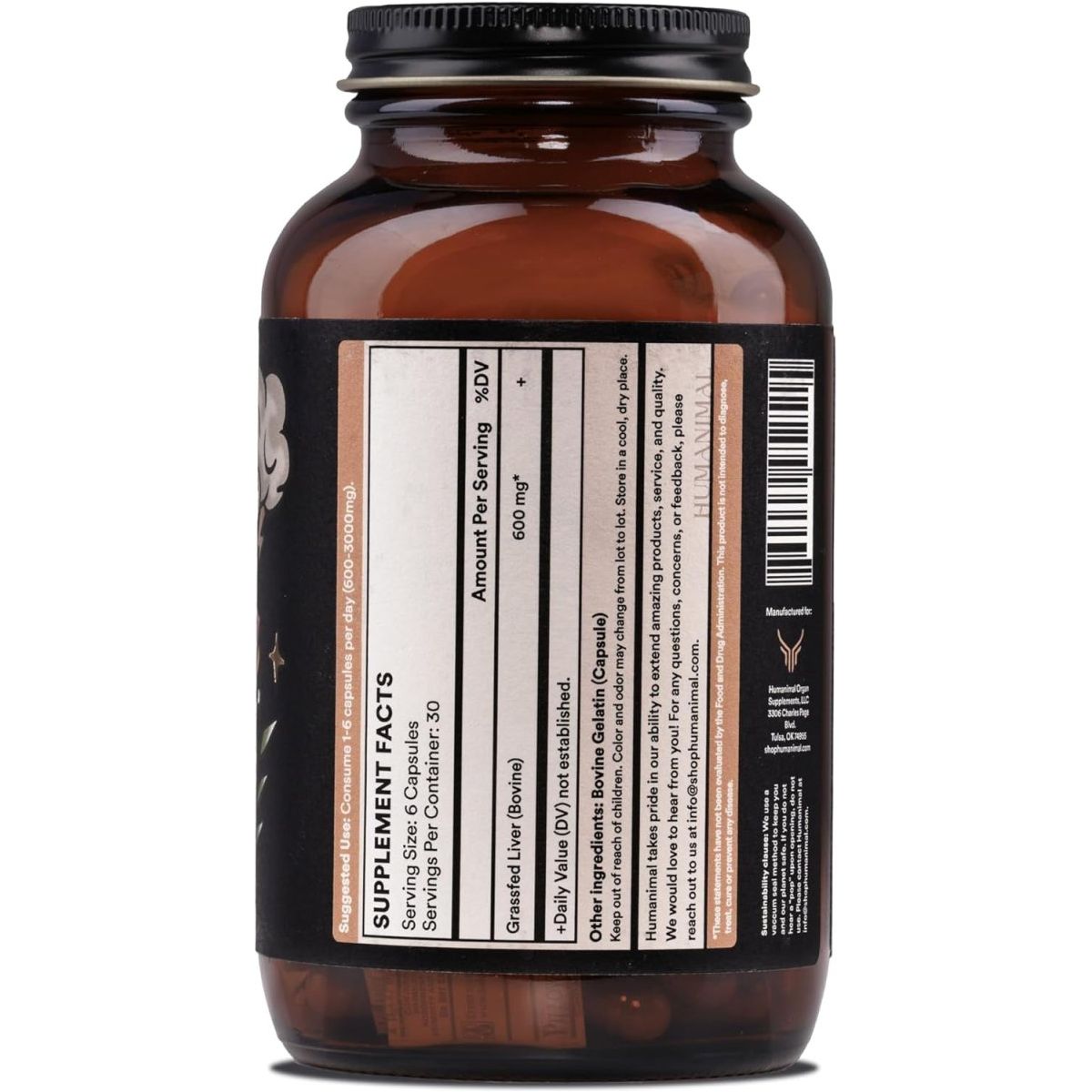 Humanimal Beef Liver Supplement | Nutrient - Dense Beef Liver Capsules 180 Capsules - Suppviv