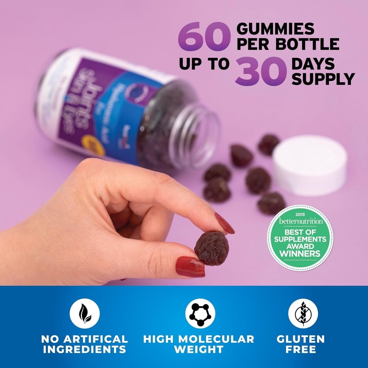 Hyalogic Chewy HA Gummies Mixed Berry Flavor Hyaluronic Acid Gummies – 60 Count (120 Mg) - Suppviv