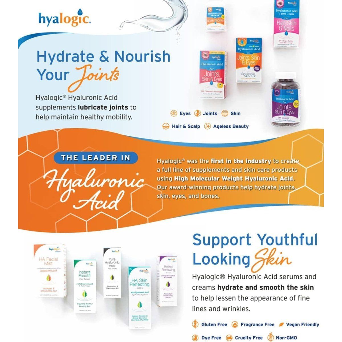 Hyalogic Hyaluronic Acid Joint Support Supplement (12 Oz) Advanced Formula Joint Supplement - Suppviv