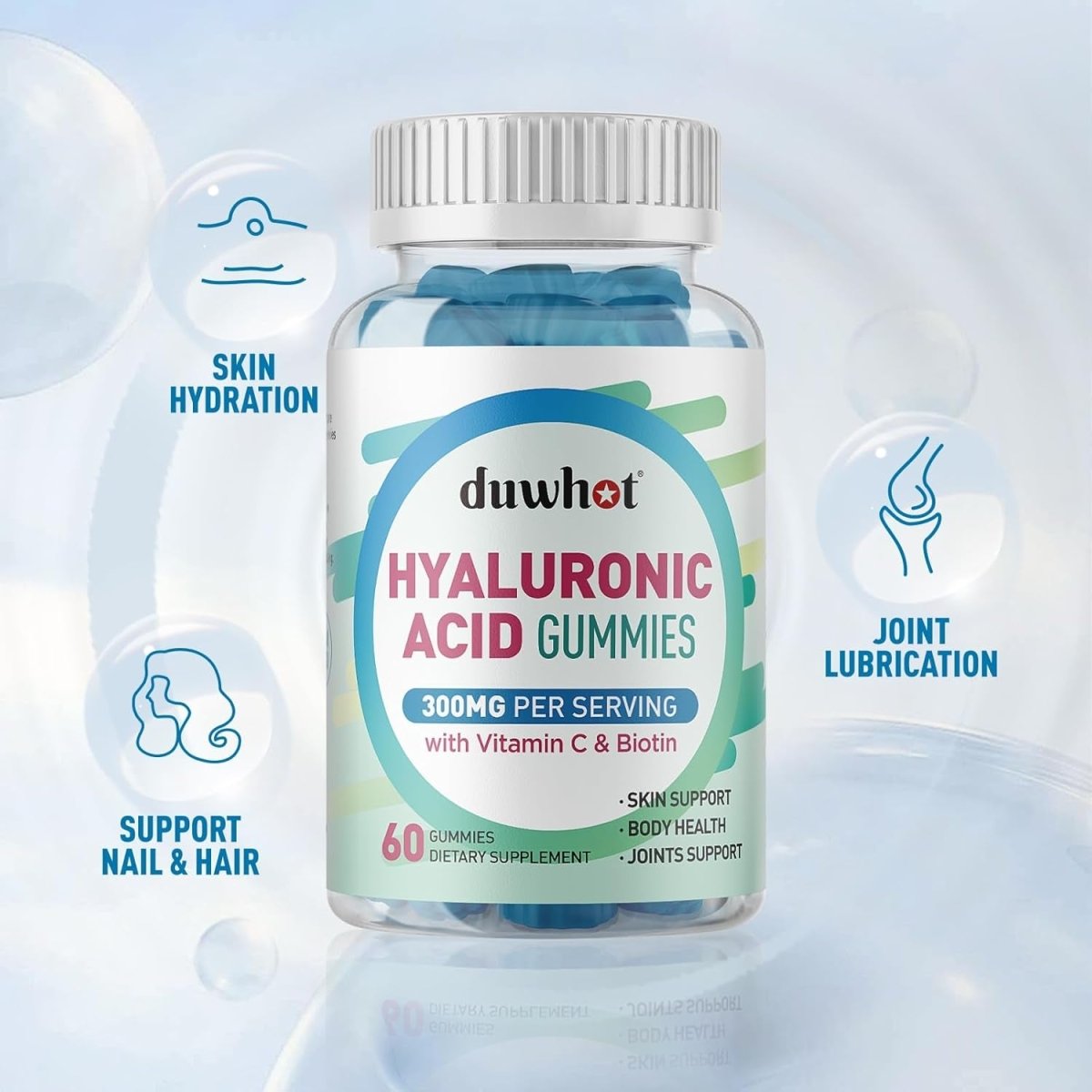 Hyaluronic Acid Gummies for Glowing Skin, Joints & Eyes,60 Chewables - Suppviv