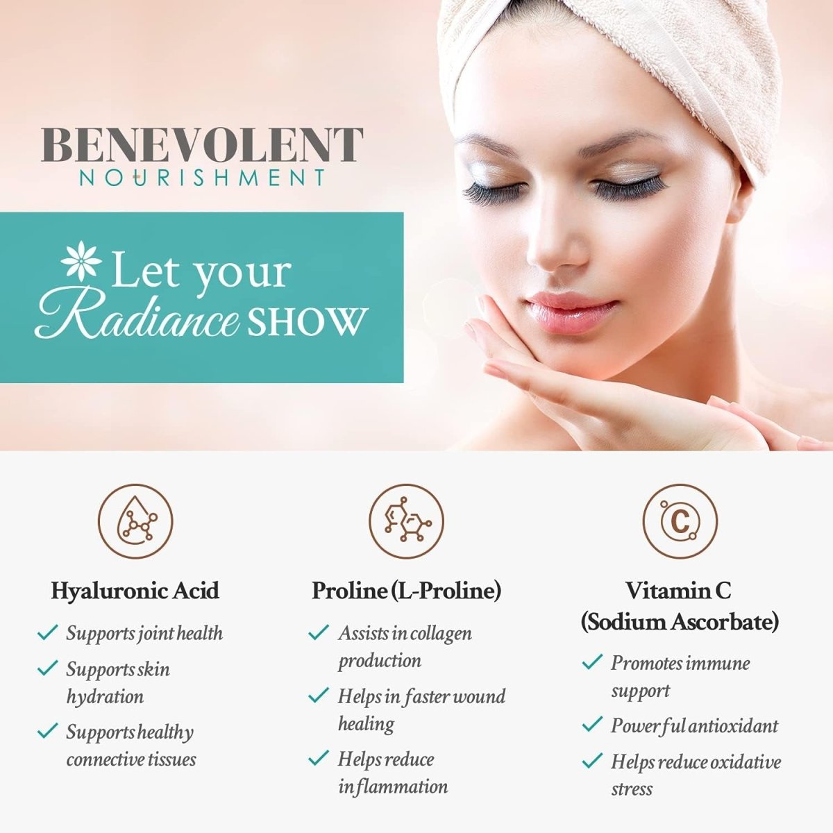 Hyaluronic Acid Supplements 250Mg with 200Mg Vitamin C, 1000Mg L - Proline & Anti - Aging Benefits,120 Capsules - Suppviv