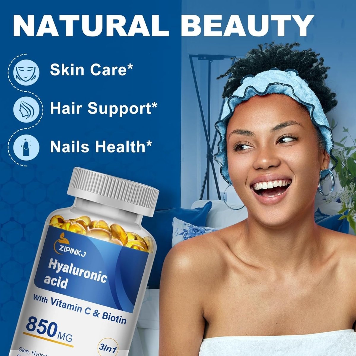 Hyaluronic Acid Supplements 850Mg with Biotin 5000Mcg & Vitamin C 25Mg High Absorption Antioxidant 60 Softgels - Suppviv