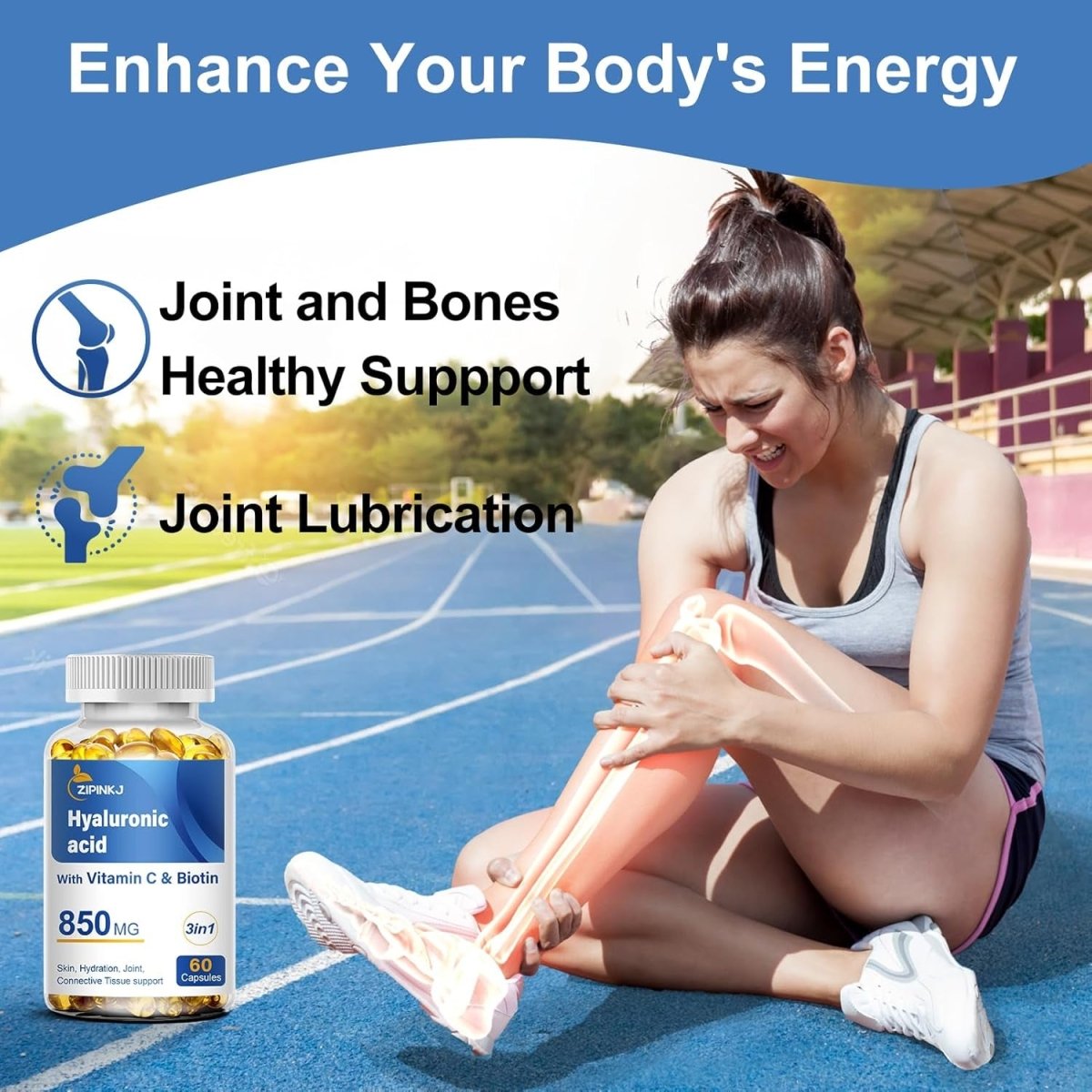 Hyaluronic Acid Supplements 850Mg with Biotin 5000Mcg & Vitamin C 25Mg High Absorption Antioxidant 60 Softgels - Suppviv