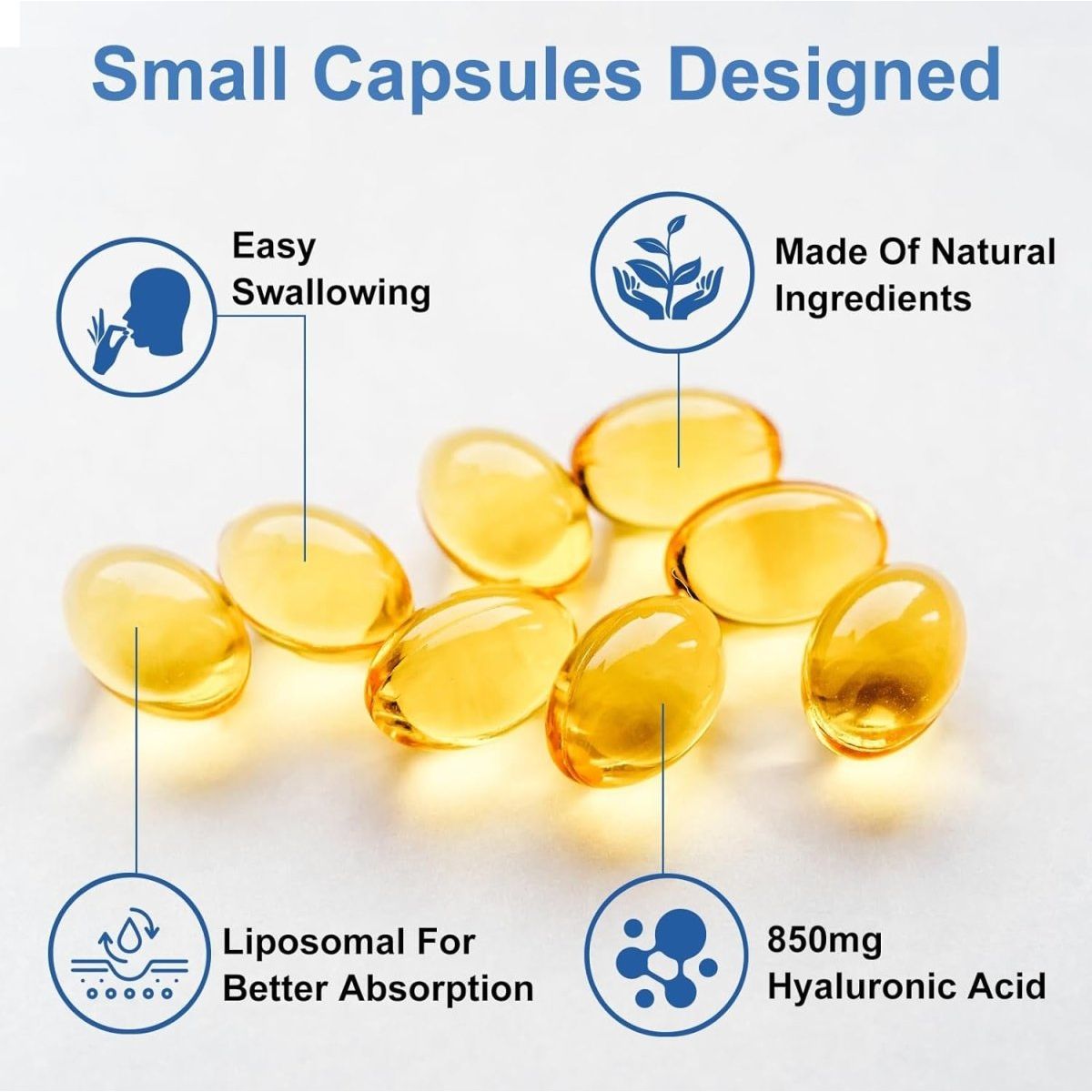 Hyaluronic Acid Supplements 850Mg with Biotin 5000Mcg & Vitamin C 25Mg High Absorption Antioxidant 60 Softgels - Suppviv