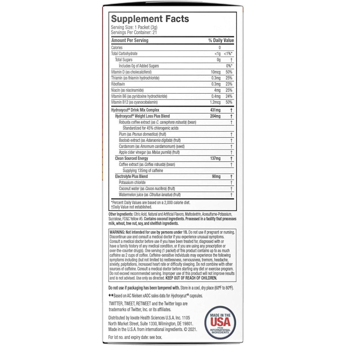 Hydroxycut Drink Mix, Lemonade - Boost Metabolism, Burn Calories, Increase Energy (21 Packets) - Suppviv