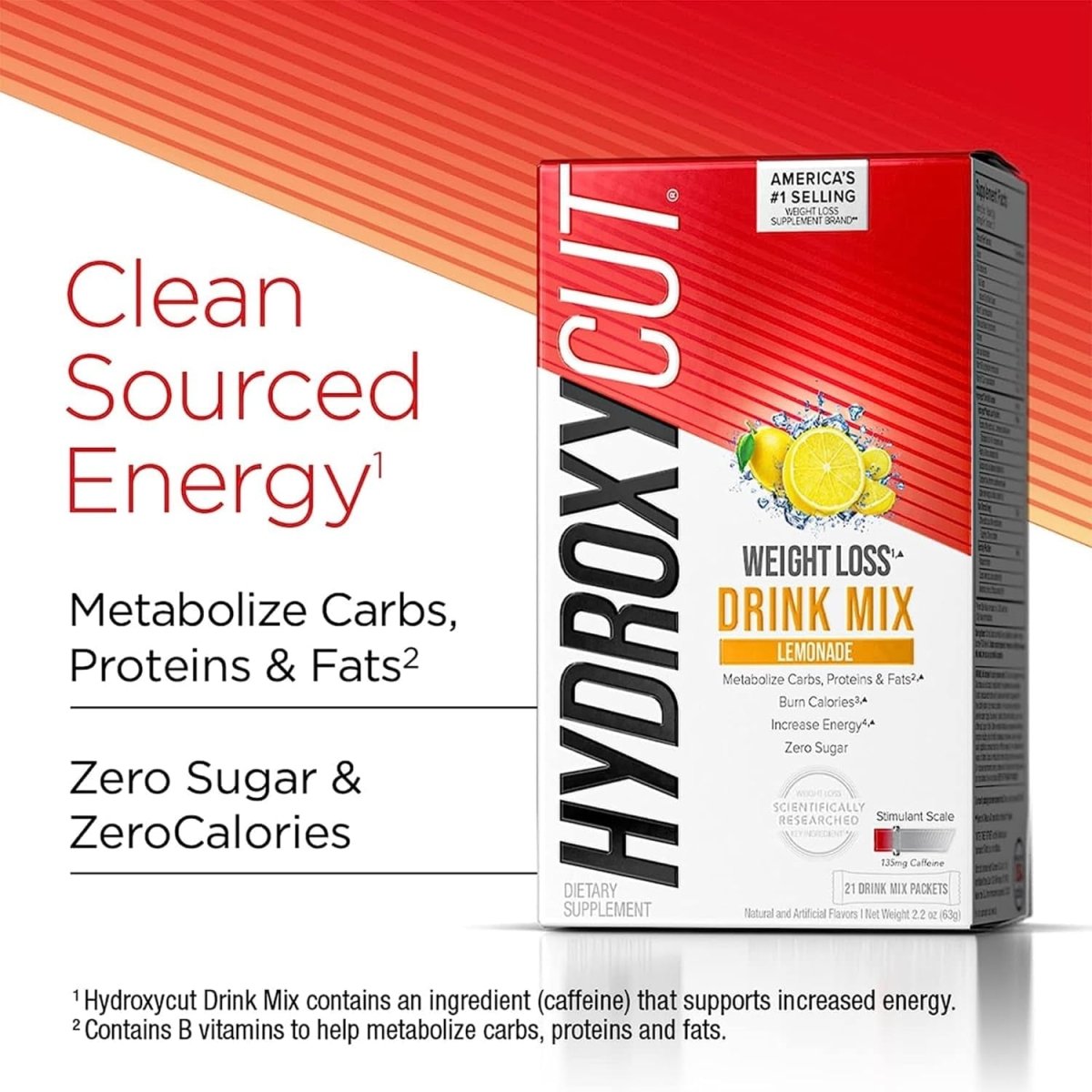 Hydroxycut Drink Mix, Lemonade - Boost Metabolism, Burn Calories, Increase Energy (21 Packets) - Suppviv