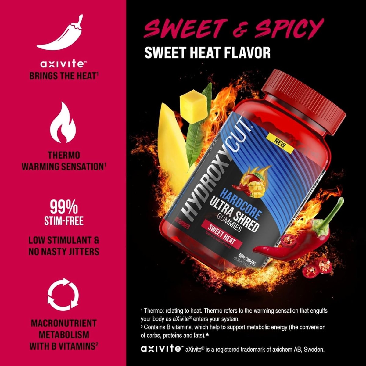 Hydroxycut Hardcore Ultra Shred Gummies, Sweet Heat - 99% Stimulant Free - Suppviv