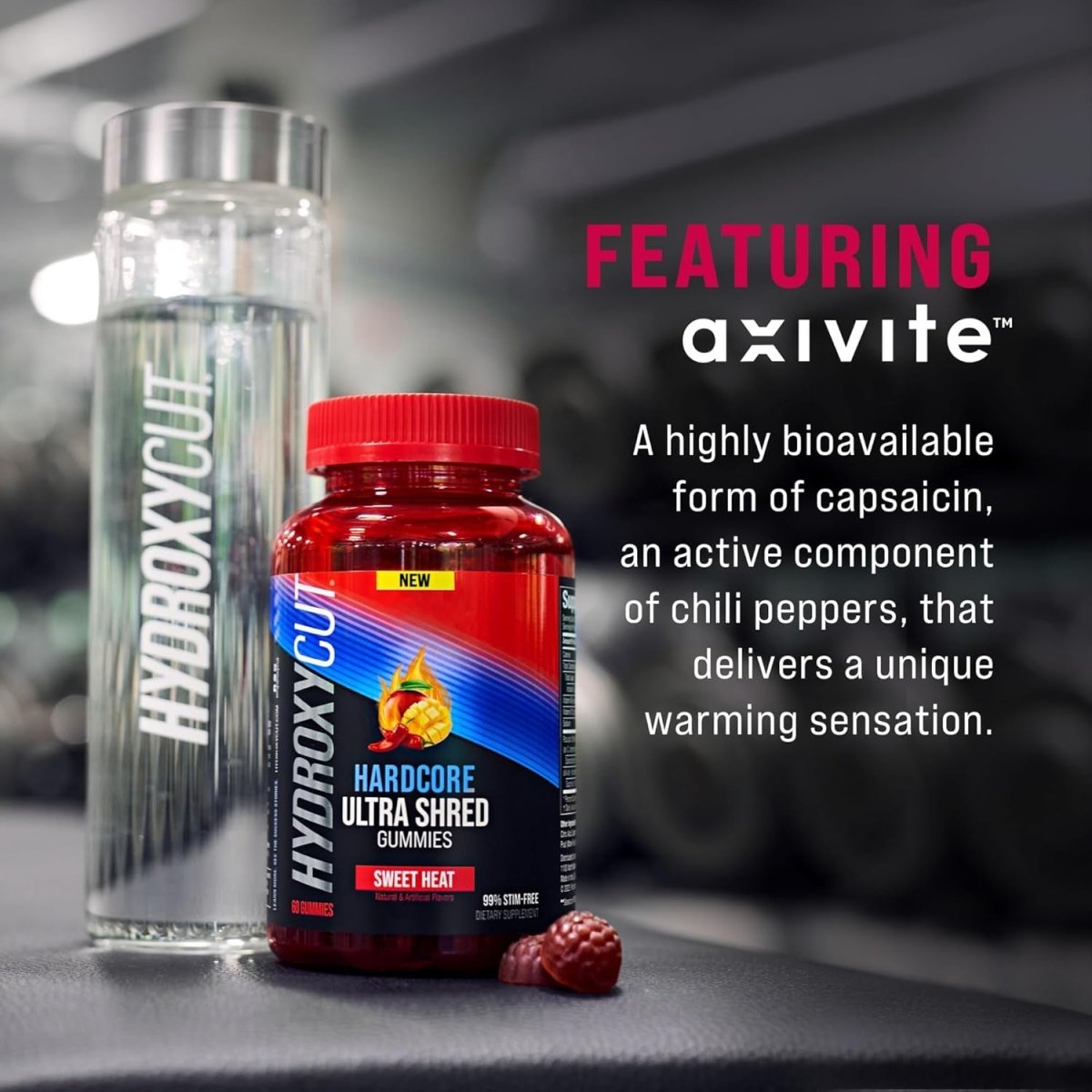 Hydroxycut Hardcore Ultra Shred Gummies, Sweet Heat - 99% Stimulant Free - Suppviv