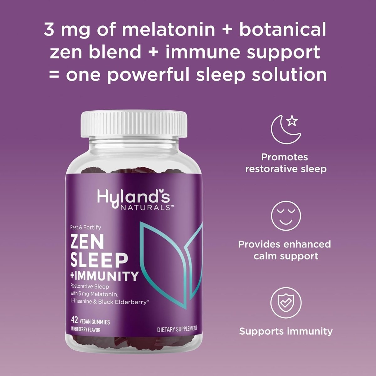 Hyland'S Rest & Fortify Zen Sleep Aid + Immune Support - 42 Vegan Gummies - Suppviv