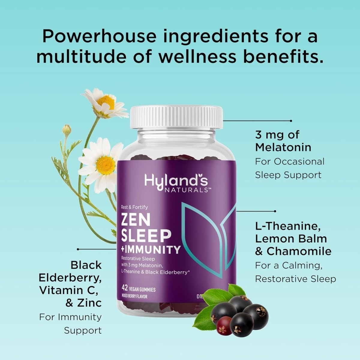 Hyland'S Rest & Fortify Zen Sleep Aid + Immune Support - 42 Vegan Gummies - Suppviv
